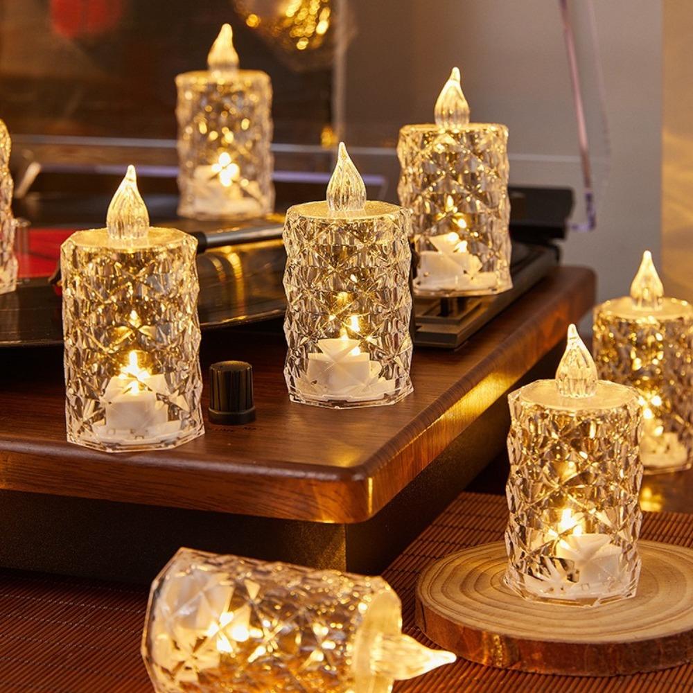Flameless LED Light Candle Transparent Night Lamp Mini Crystal Candle Home Decoration