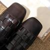 Fashion NEW Leather Women Flat Shoes Weave Design Buckle Strap Slingback Shoes Ladies Fashion Square Toe Casual Shoes Handmade