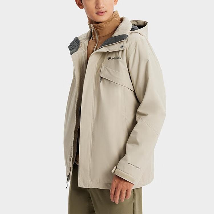 Columbia Solid Color Detachable Hooded 3-In-1 Jacket Outdoor Hiking Waterproof Windproof Lightweight Unisex Jackets Off-White WE6504-272