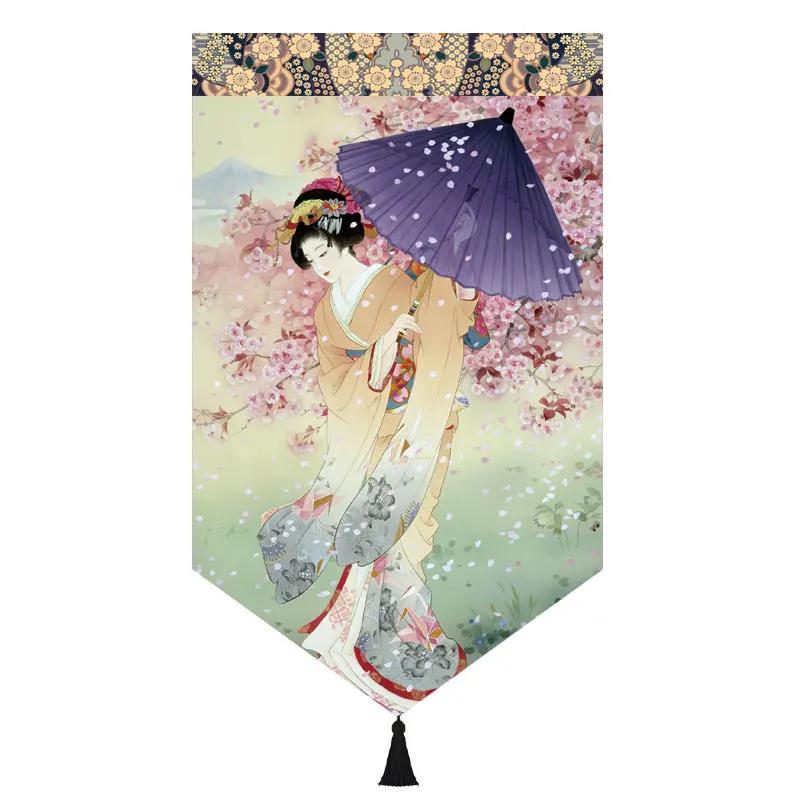 Japanischer Stil Noren Restaurant Tür Kopf Strahl Dreieck Dekorative Warme Volant Ukiyo Damen Druck Stoff Kurze Türvorhänge