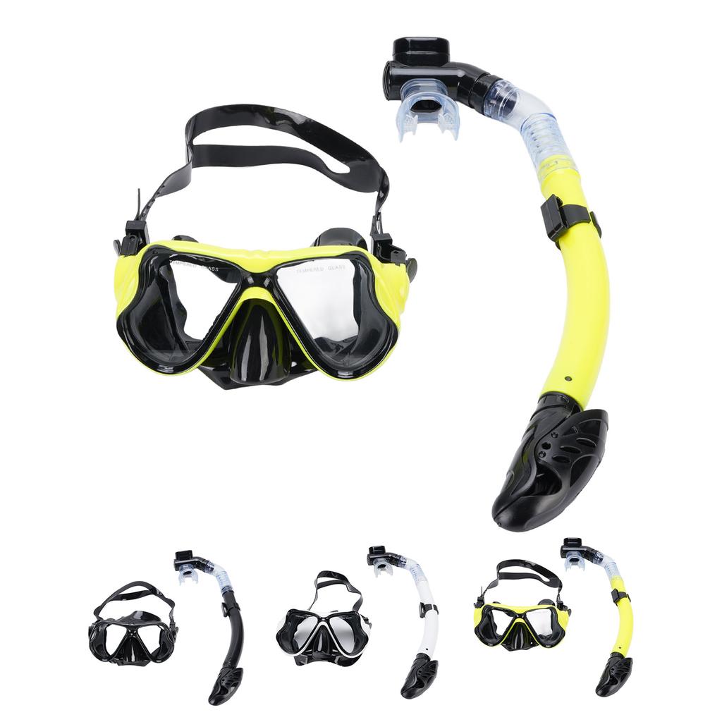 Adult Snorkel Set Wide View High Definition Tempered Glass Lens Diving Goggles and Full Dry Snorkel 