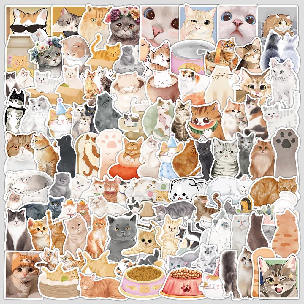 100 Stück Graffiti-Sticker der Kitten-Serie, Niedliche Tier-Sticker, Wasserdichte dekorative Sticker für Wasserbecher und Gepäck