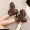 Retro New Women's  Round Toe Suede Front Lace-Up Casual Platform Non-Slip High-Top Single Shoes