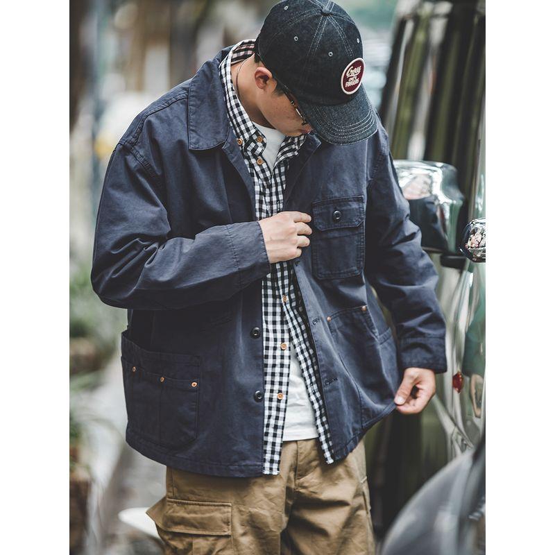 Madden French Style Retro Navy Blue Lapel Spring Overalls