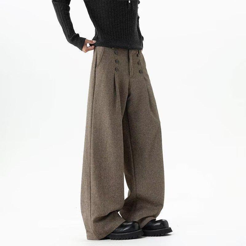 Old Qian Feng Double-breasted Pleated Casual Pants Men's and Women's Winter A-shaped Silhouette Suit Pants Drape Loose Wide-leg Trousers