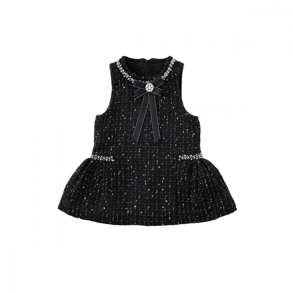 Girls' Tweed Little Sleeveless Vest Dress Autumn Winter New Baby Black Light Luxury Rhinestone Dress