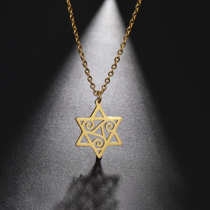 Dreamtimes Triple Spiral Triskelion Hexagram Necklace for Women Men Stainless Steel Pendant Star of David Je Jewelry Collar