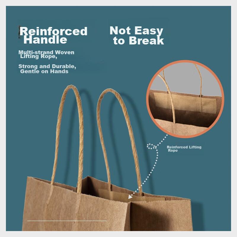Temeiju (Temeiju) Disposable Kraft Paper Bags, Handbags, Takeout Packaging Bags, Food And Milk Tea Gift Wrapping Bags, Extra Large Size, 20 Pieces