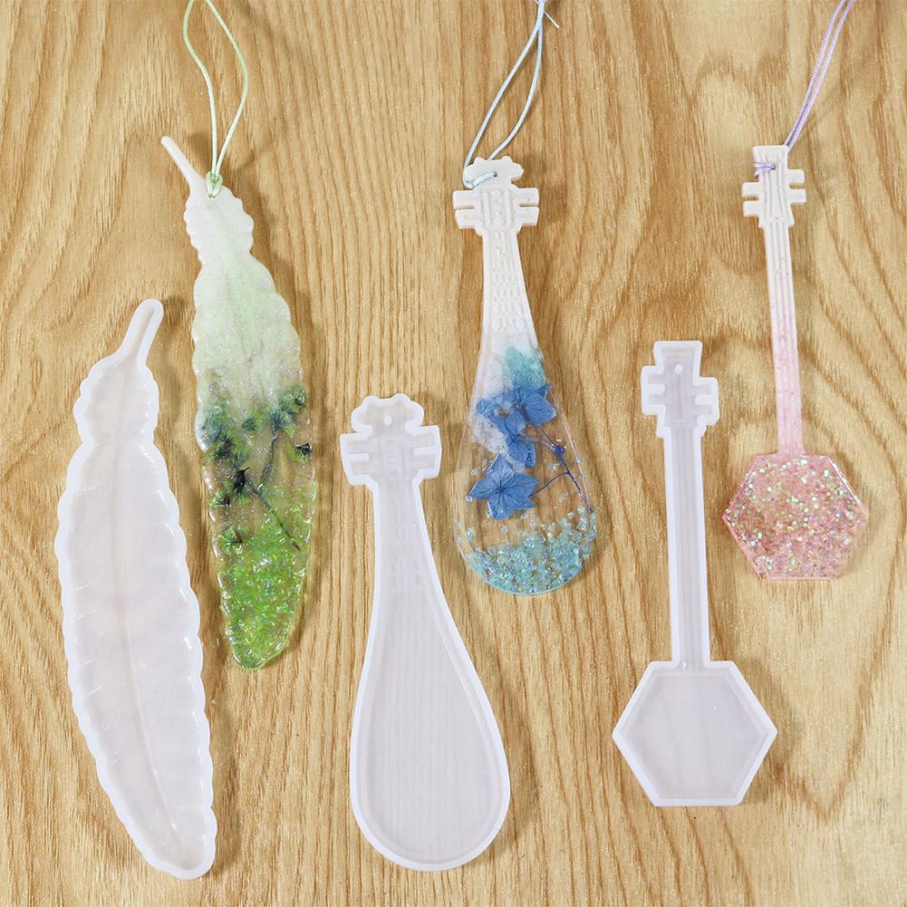Silicone Bookmark Mold DIY Bookmark Mould for Resin Casting Including Feather Musical Instrument Pipa Shape #470562