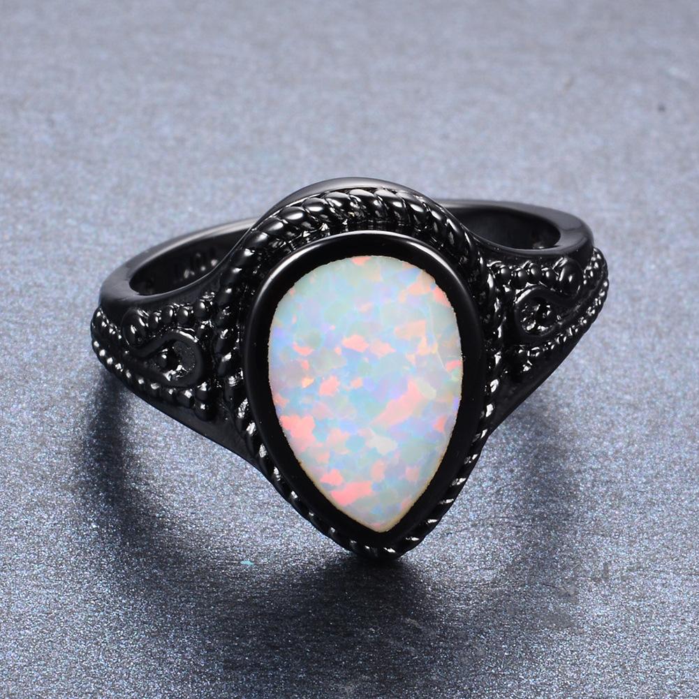 

Personalized Trend Fashion OL Black Gold White Waterdrop Ring No. 6