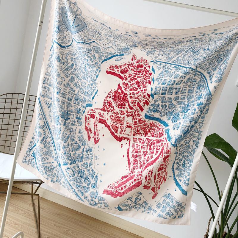 Fashion City of Horses Trend Square Scarf Simulation Silk Women's Silk Scarf Shawl Tie Bag Decorative Silk Scarf 91cm