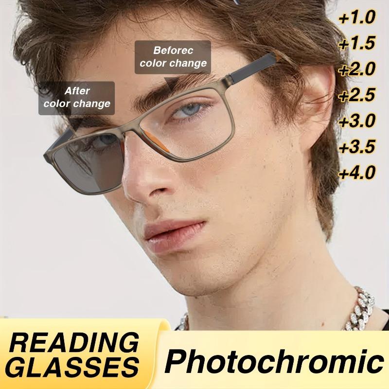 1pcs Sports Style Color-Changing Reading Glasses Set Classic Frame Design with Enhanced Pochromic Lenses