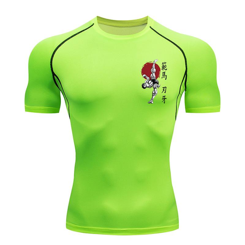 Baki Print Compression Shirts for Men Athletic Quick Dry Tshirts Tees Tops Gym Workout Fitness Undershirts Baselayers Rash Guard