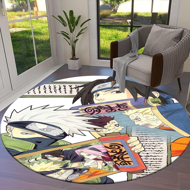 Naruto Team Battle Round Area Rug Carpet Rug For Living Room Bedroom Sofa Playroom Decor Nonslip Floor Mat