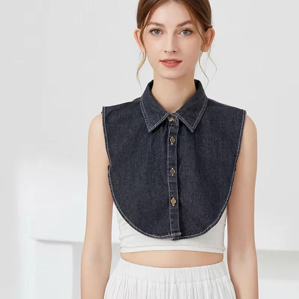 Lapel Buttons Women Fake Collar Cotton Detachable Collar Versatile Denim Fake Collar Women