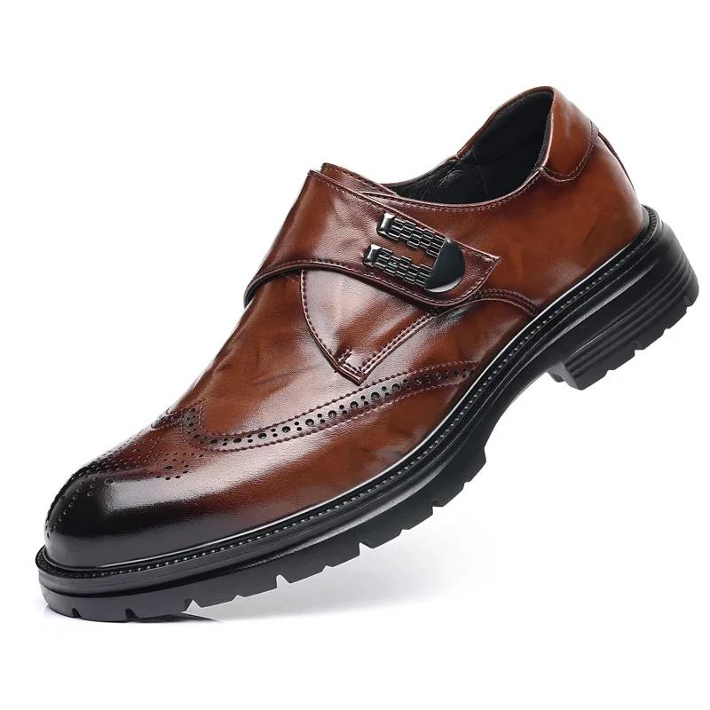 British Style Spring New Oxford Shoes Men's Thick Soled Business Dress Derby Shoes High-quality comfort Round Toe Wedding Shoes