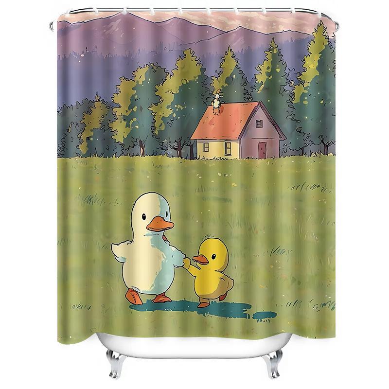 Cute Cartoon Duck Family Shower Curtain for Kids' Bathroom Soft and Durable Waterproof Fabric with Vibrant Colors Easy-Clean