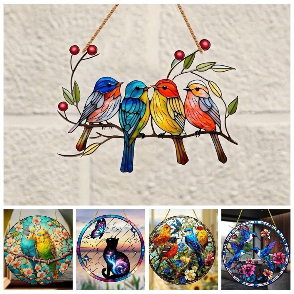 Flat Printing Car Backpack Ornament Colorful Hummingbird Hanging Pendant Garden Decor