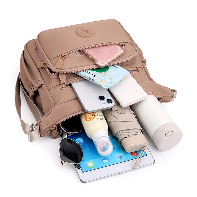 Women's Bag Multi-Layer Zipper Shoulder Bag Nylon Crossbody Bag