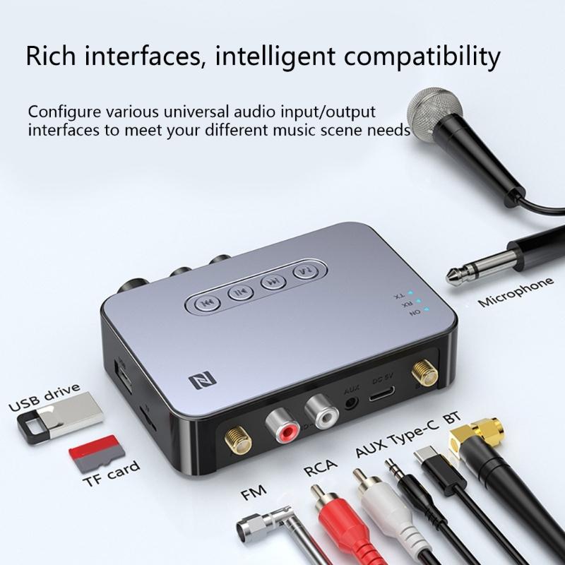 Wireless Audio Receiver Transmitter BT5.1 NFC 1200mAh Stereo- 3.5mm RCA- Adapter Support TF FM Radio with Remote Contol