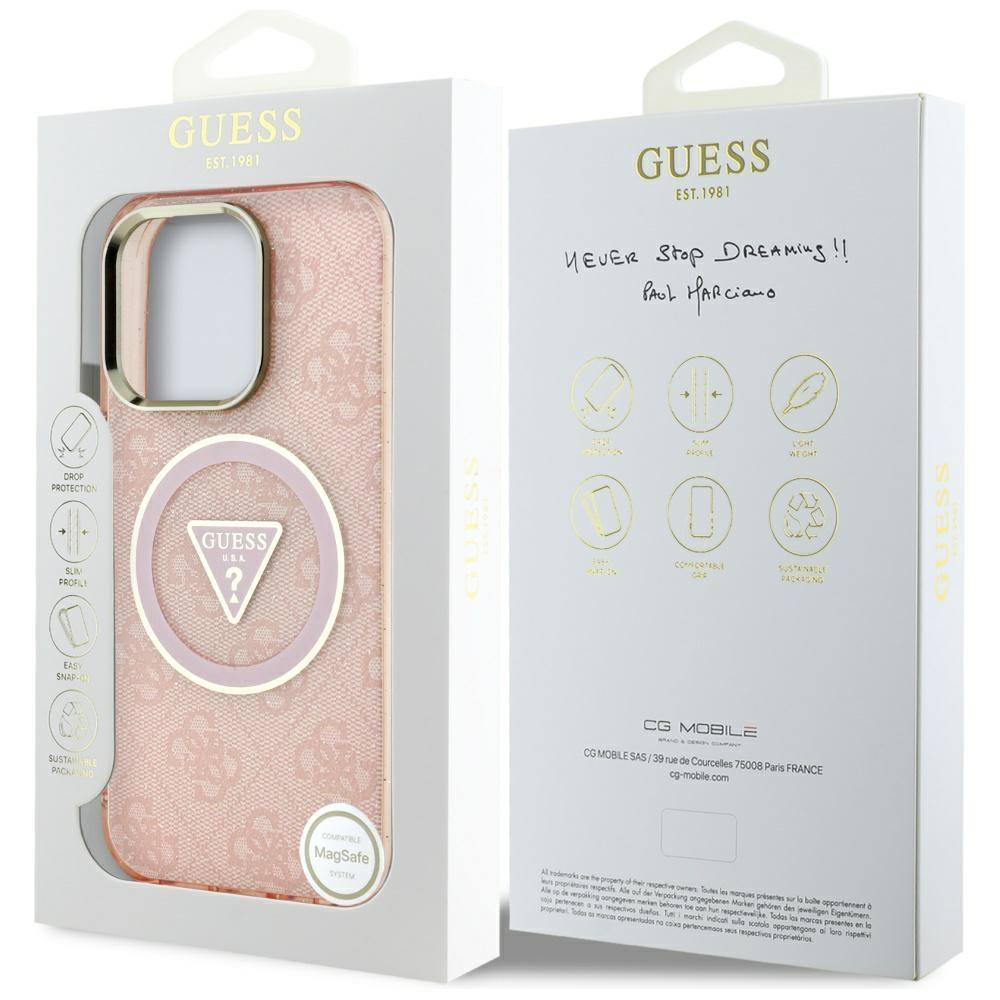 Etui Guess Iml Metal Glitter 4G Circle   Triangle Magsafe Do Iphone 16 Pro Max Różowy