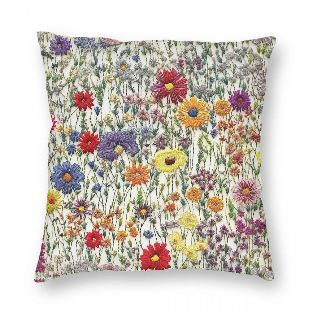 Cottagecore Wildflowers Pillowcase Polyester Linen Velvet Creative Zip Decor Pillow Case Room Cushion Case