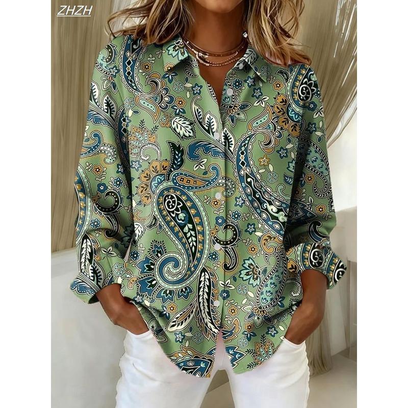 Women's Shirt Blouse Paisley Elegant Stylish Modern Long Sleeve Shirt Collar Regular Tops Work Print Summer Spring Fall Winter