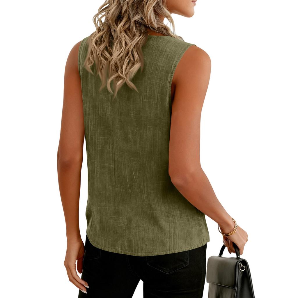 Women’s Textured Cotton Tank Top Crew Neck Sleeveless Relaxed Fit Casual Shirt Lightweight Summer Blouse for Daily Wear Work Travel Layering