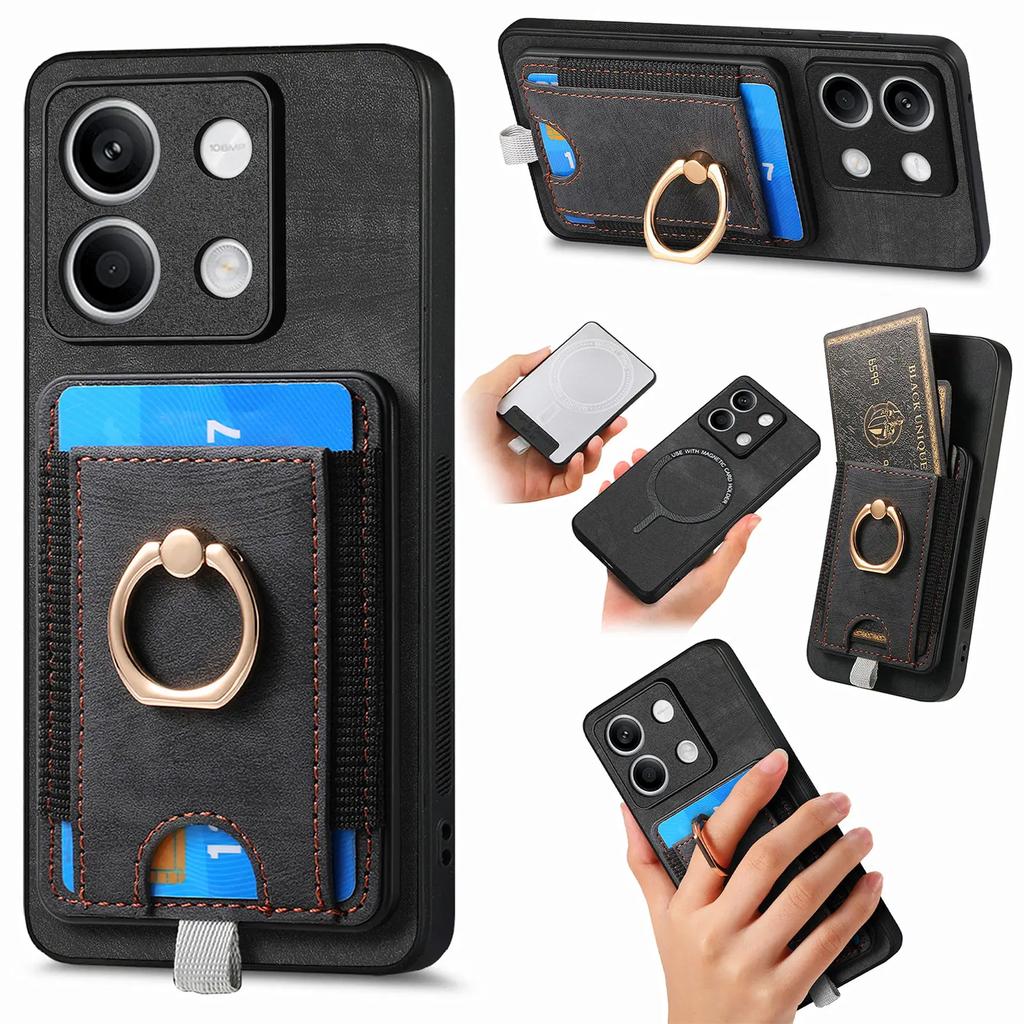 2 in 1 Detachable Cards Solt Wallet Case For Xiaomi Redmi Note 13 12 11 10 Pro POCO X4 X5 F5 X6 13T 13C Ring Holder Bag Cover