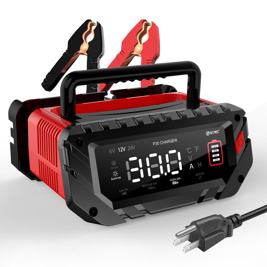 HTRC 30A/26A 6V/12V/24V Car Battery Charger for Motorcycle Lead-Acid SLA Gel Lithium LiFePo4 Portable Smart Battery Charger