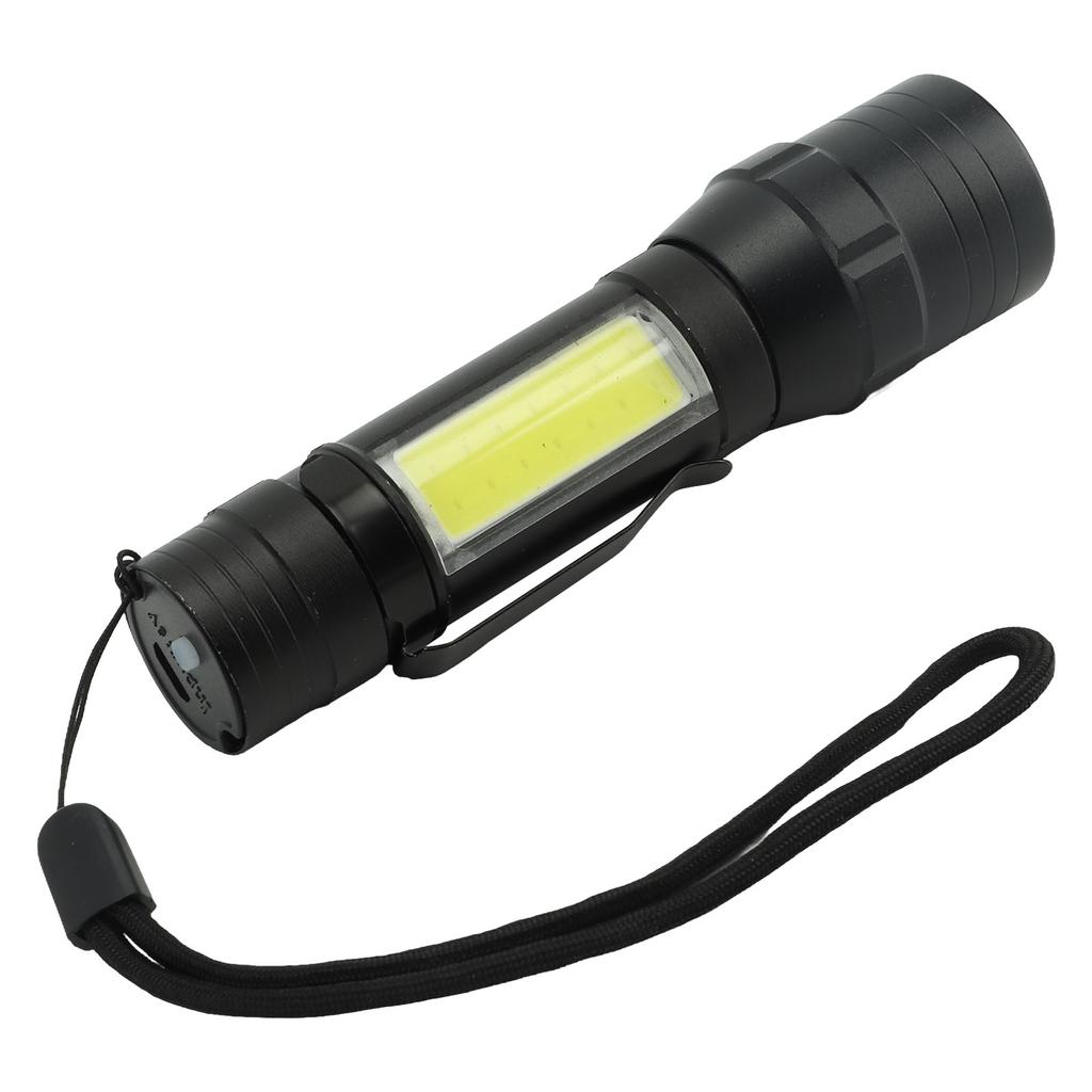 Rechargeable Flashlight 4 Modes High Brightness Metal Flashlight with COB Sidelight for Outdoor Camping Emergency