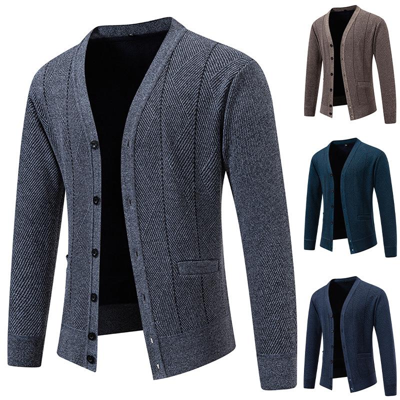 Autumn Men'S Single-Breasted Cardigan Sweater Trendy Casual Loose Solid Color Knitted Sweater Top