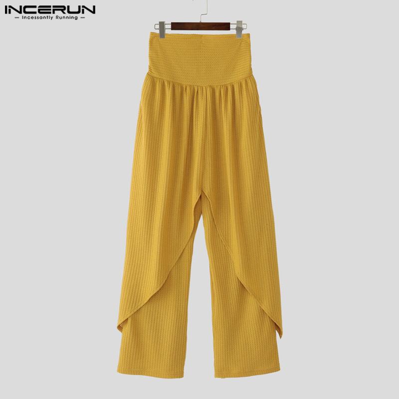 INCERUN Men High Elastic Waist Irregular Layers Casual Long Pants Trousers
