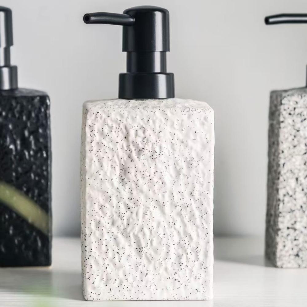 High End Stone Texture Ceramic Lotion Bottle for Home Hotel Multi Purpose Shampoo Hand Wash Bottle Durable Anti Slip Design
