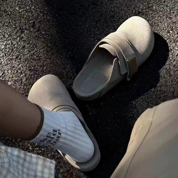 Velcro Boken shoes half-drag women's summer wear 2025 new one-pedal soft-soled bag head single shoes are comfortable