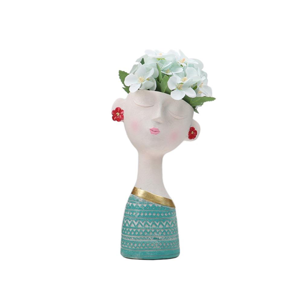 

Cute Resin Girl Flowerpot Multicolor Nordic Girl Flowerpot Girls Face Flower Pot Fish Tank зелёный
