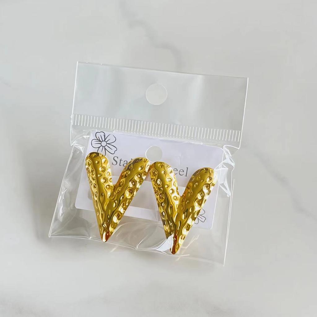 18K Gold Plated Stainless steel Waterproof Heart Stud Earrings, Bold Vintage Chunky Jewelry for Women