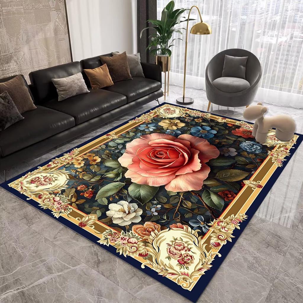 European Floral Large Carpet for Living Room Luxury Decoration Rug Retro Bedroom Non-slip Cloakroom Washable Soft Mat 200x300 cm