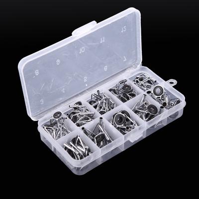 Kit di riparazione punta guida per canna da pesca da 80 pezzi Set anelli per occhi fai da te Cornici in acciaio inossidabile di diverse dimensioni con scatola