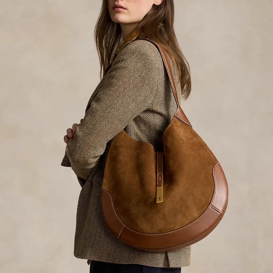 Polo Ralph Lauren Polo ID Logo Magnetic Closure Leather Tote Shoulder Bag Large Women Bags Brown WAPOBAG02V20122