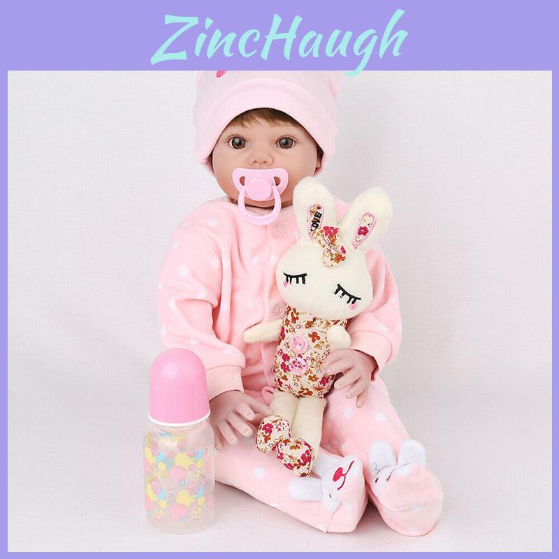 Realistic 20 Inch Soft Vinyl Silicone Reborn Baby Doll With Brown Wig High Quality