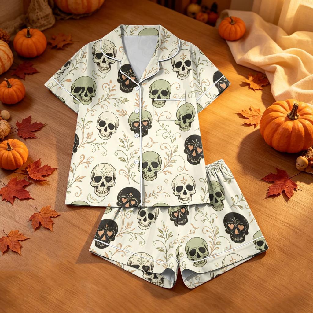 Women's Halloween Printed Pajama Set 2 Piece Casual Comfortable Sleepwear Set
