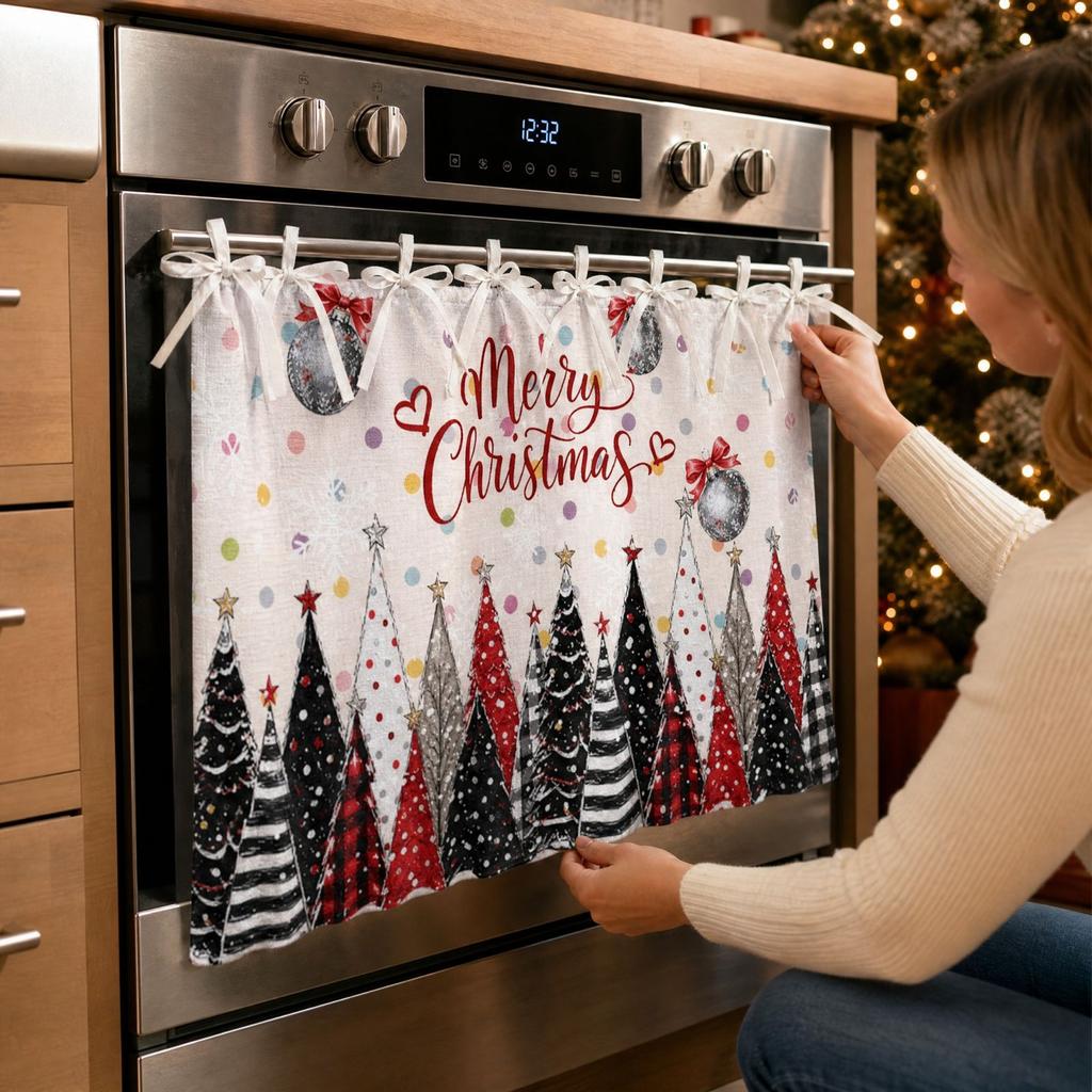 Christmas Tree Oven Door Curtain Decoration for Holiday Kitchen Decor