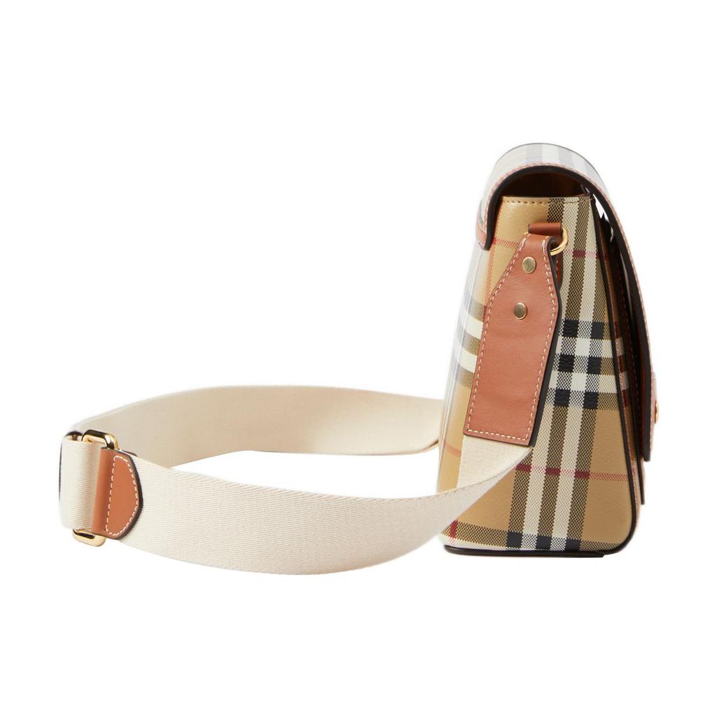 Burberry Classic Check Logo Buckle Cotton And Calfskin Messenger Bag Women Shoulder Bag Khaki 80662261