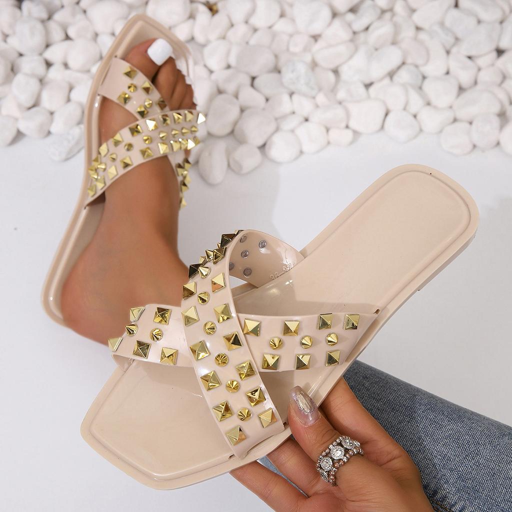 2025 summer foreign trade large size new summer fashion willow nails beach seaside cool slippers lazy shoes women's shoes