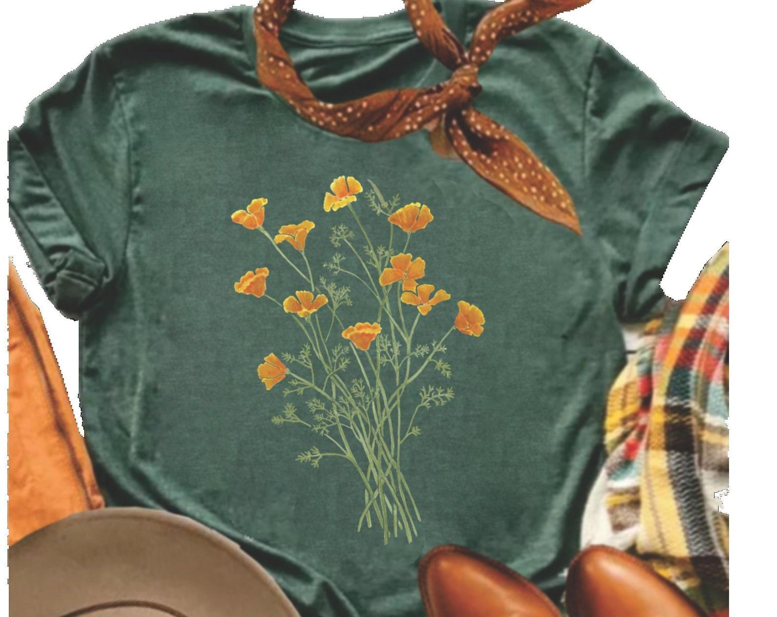 Poppy Bouquet T-Shirt: Botanical Wildflower Tee S