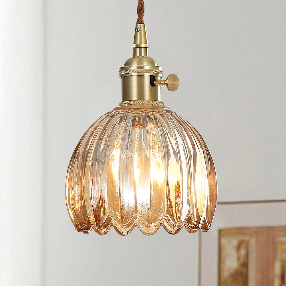 

Cerdeco Glass Lampshade Pendant Light, Hanging Light, Interior Lighting, Cute Colors and Sizes, Classic Socket Design, Amber, E26 Base, Ceiling