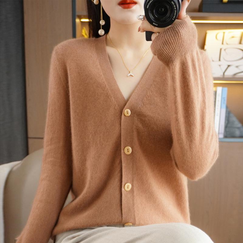 Autumn V-neck Sweater Cardigan Loose Bottoming Sweater Knitted Cardigan Female Solid Color Short Paragraph Outwear