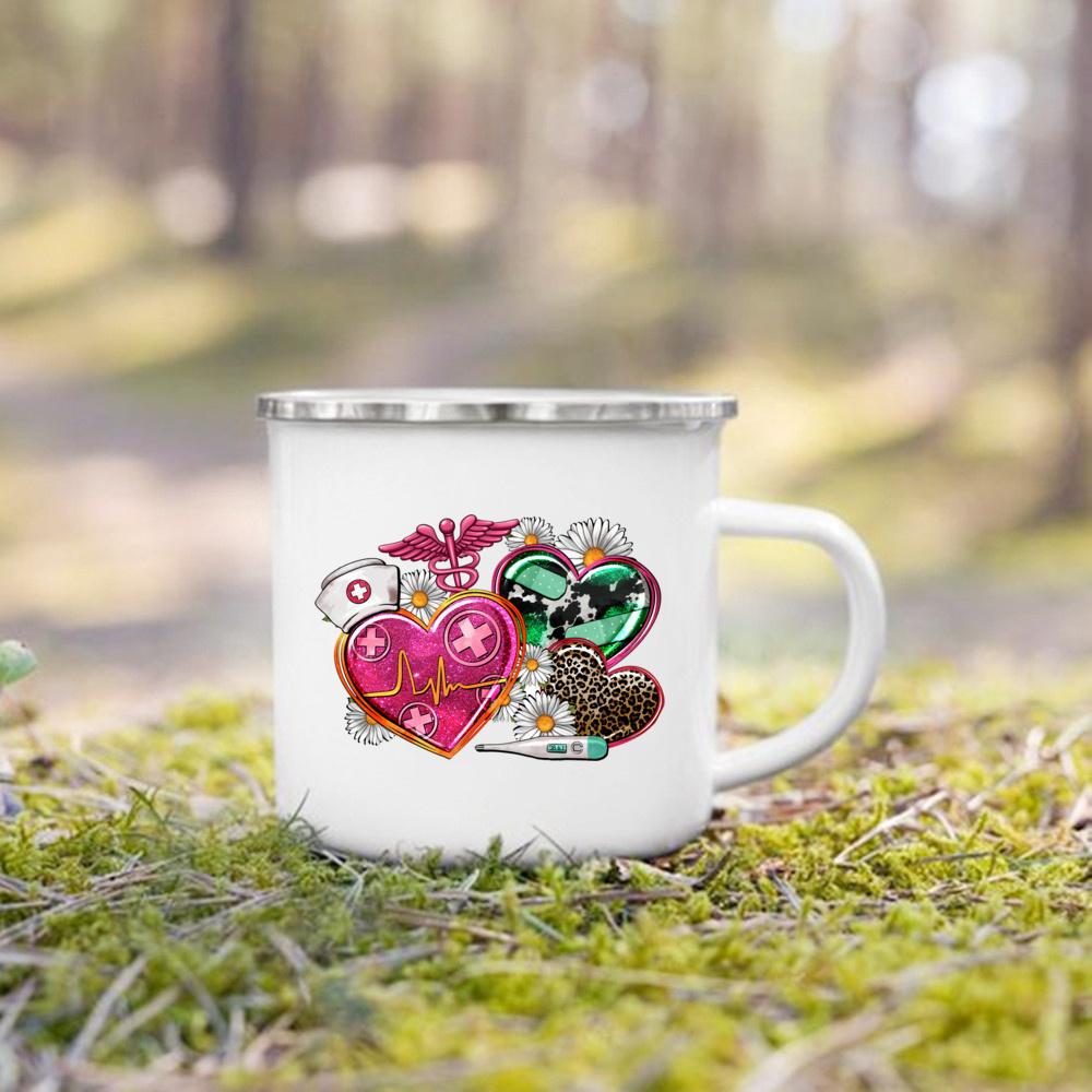 Nurse Life Print Mugs Enamel Mugs Creative Coffee Cups Drinks Dessert Breakfast Milk Cup Handle Drinkware Best Gifts for Nurse