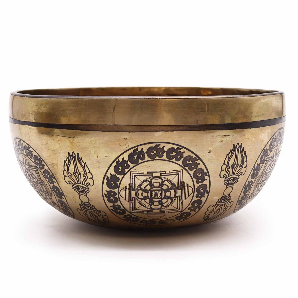 Tibetan Singing Bowl 21cm 5 Buddhas Engraved